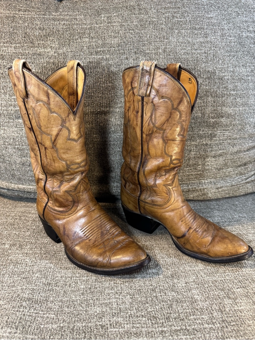 Vintage Tony Lama Black Label marble tan leather cowboy boots #7079 Size 6C